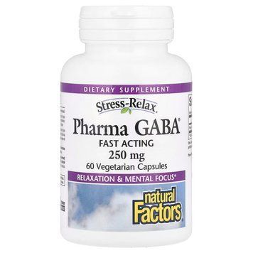 Гамма-аміномасляна кислота Natural Factors Stress-Relax Pharma GABA 250 mg, 60 вегакапсул для покращення сну CN16770 фото