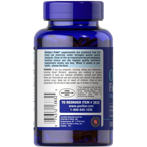 Жирні кислоти Puritan's Pride Omega 3 Fish Oil 1000 mg, 100 капсул CN2373 фото