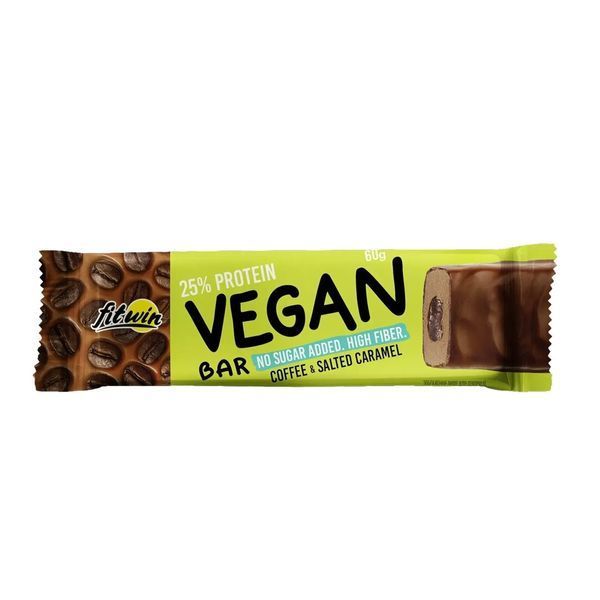 Блок веганських батончиків FitWin Vegan Bar, 12*60 грам - Кава-солона карамель CN17192 фото