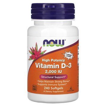 Вітаміни та мінерали NOW Vitamin D3 2000 IU, 240 капсул CN6230 фото