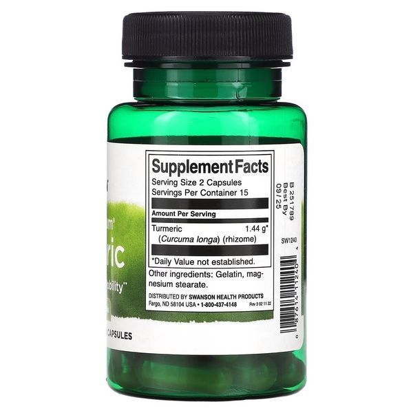 Куркума Swanson Turmeric 720 mg Full Spectrum, 30 капсул для підтримки здоров'я суглобів та шкіри CN16511 фото