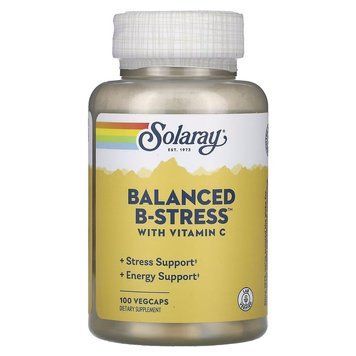 Витаміни групи B Solaray Balanced B Stress, 100 вегакапсул для підтримки нервової системи CN16604 фото
