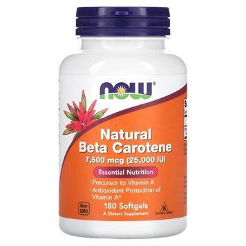 Вітаміни та мінерали NOW Natural Beta Carotene 25000 IU, 180 капсул CN11538 фото