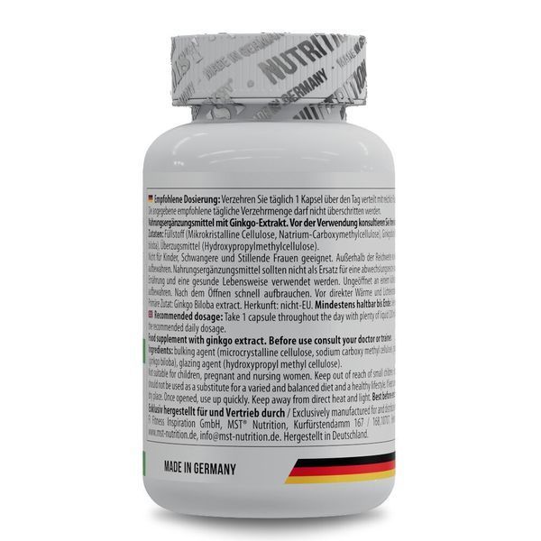 Екстракт гінкго білоба MST Nutrition Ginkgo Biloba, 60 капсул для підтримки пам'яті, мозку та кровообігу CN16227 фото