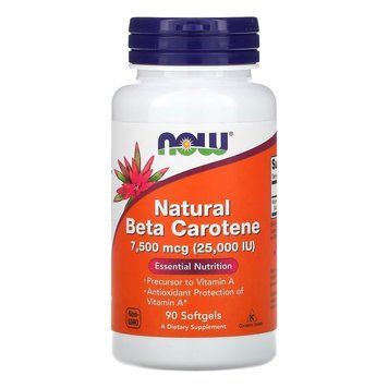 Вітаміни та мінерали NOW Natural Beta Carotene 25000 IU, 90 капсул CN11539 фото