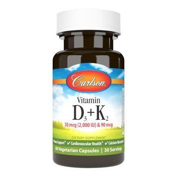 Вітаміни та мінерали Carlson Labs Vitamin D3 + K2, 60 вегакапсул CN9616 фото