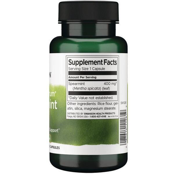 Листя м&rsquo;яти колосистої Swanson Spearmint Leaf 400 mg Full Spectrum, 60 капсул CN20601-1 фото