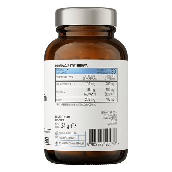 Лактотрансферин OstroVit Pharma Lactoferrin LFS 90%, 60 капсул з вітаміном С CN16010 фото