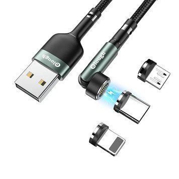 Кабель магнітний із швидкою зарядкою Elough 7 Contact 3 A 2 м, Green 3 в 1 Micro USB/Lightining/Type C, обертання на 540&deg; CN13645 фото