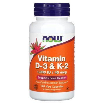 Вітаміни та мінерали NOW Vitamin D3 & K2, 120 вегакапсул CN12506 фото