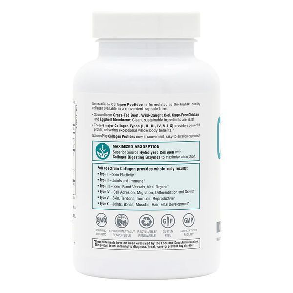 Пептиди колагену Natures Plus Collagen Peptides (Type I, II, III, IV, V, X), 120 капсул CN13515 фото